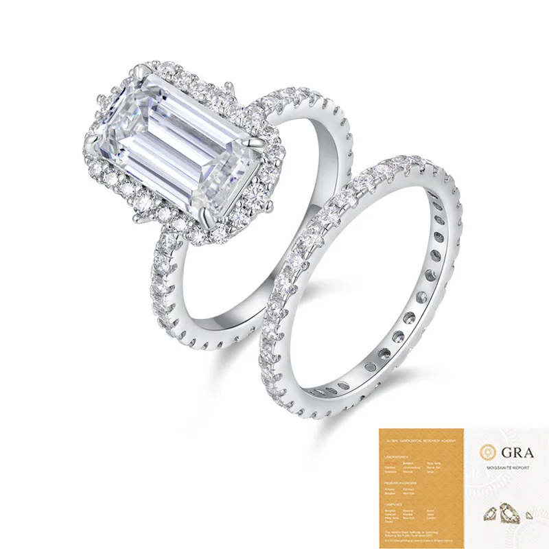 

Luxury Full Moissanite Women's Ring -925 Sterling Silver Wedding Band & Engagement Rings Sets with GRA Certificate Jewelry