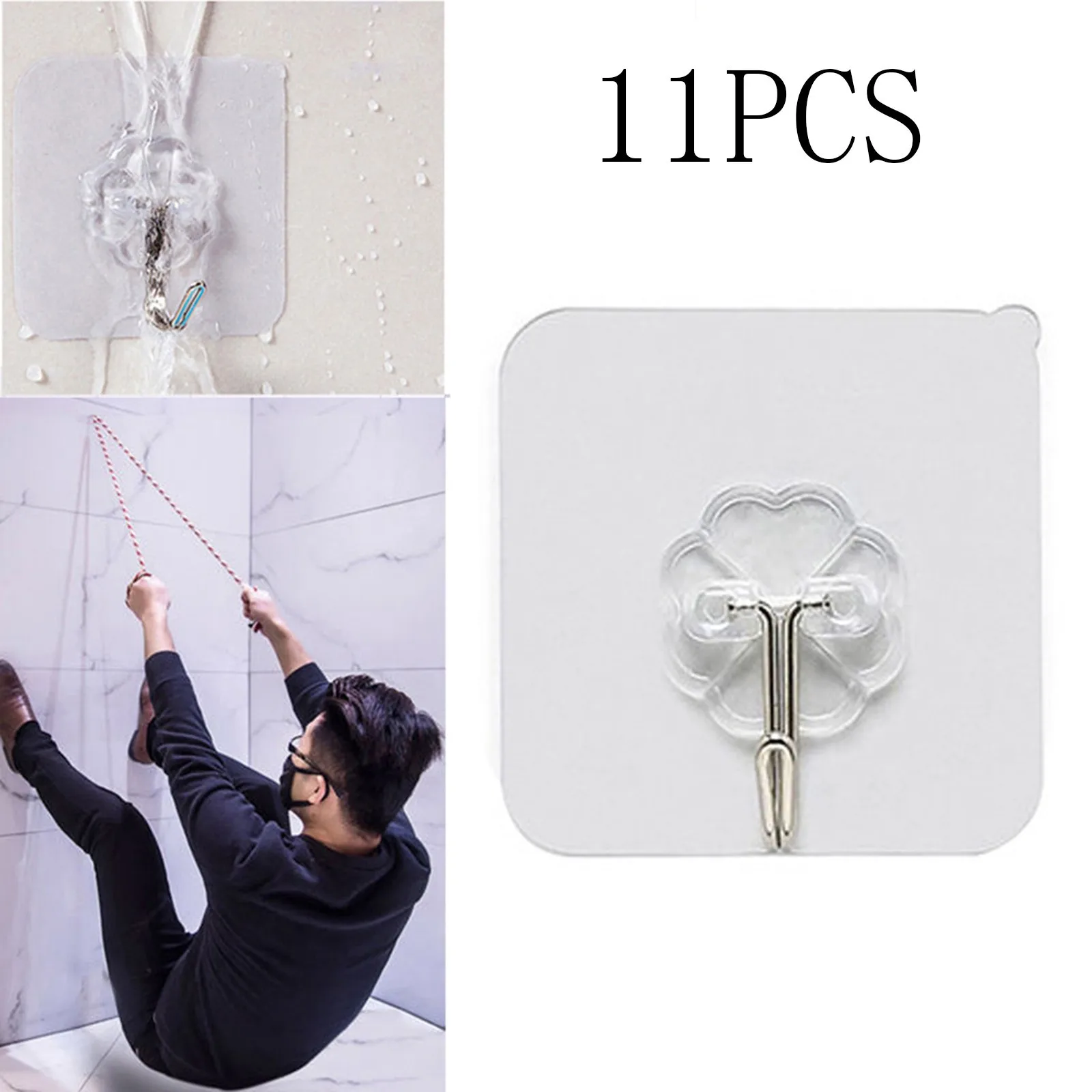 Transparent Stainless Steel Self-Adhesive Hooks Kitchen  Bathroom Towel Clothes Storage Sticker Hook Key Hangers Storage Holder
