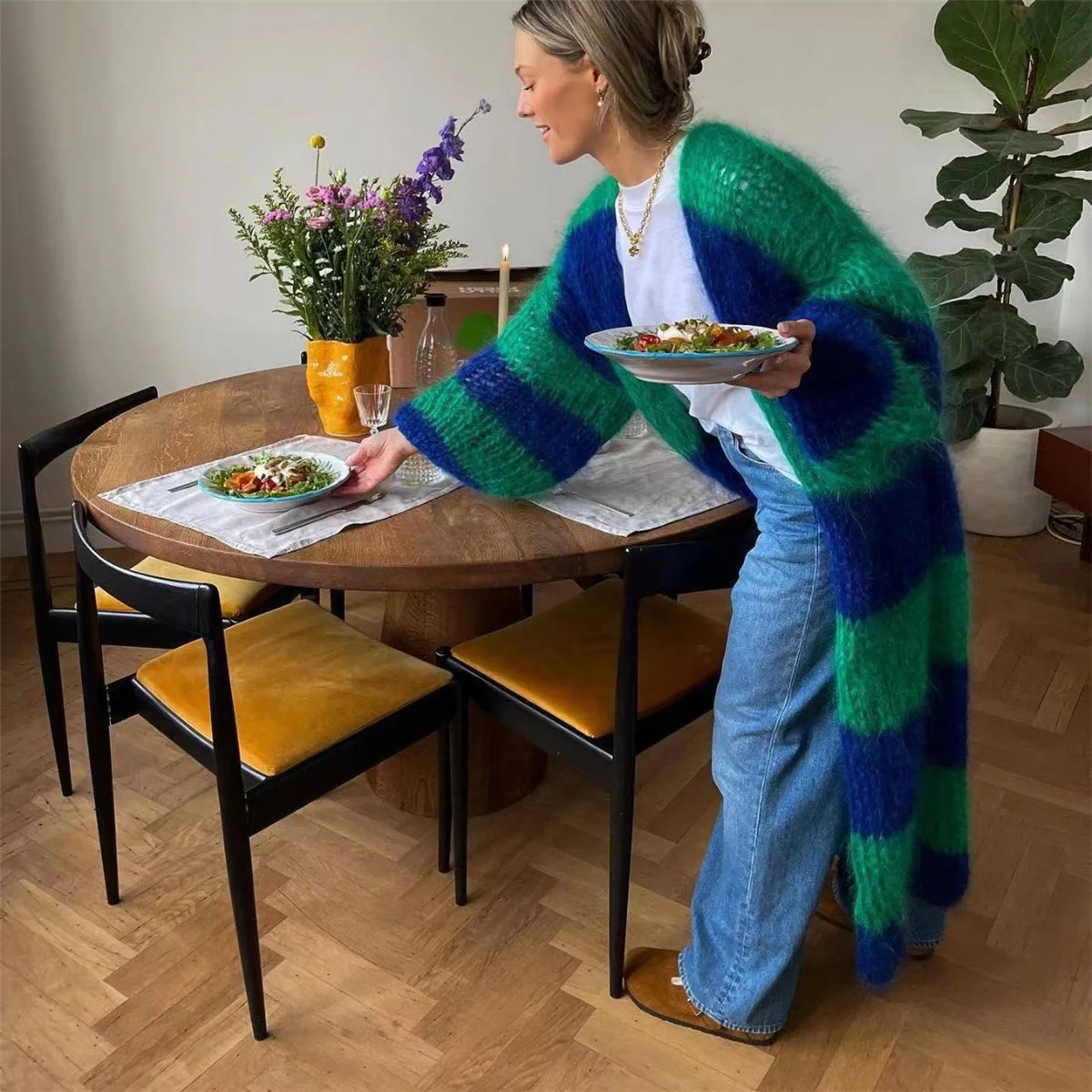 

Winter Long Sleeve Tops Sweater Women Knitwears Red Srtiped Long Cardigans Luxury Clothes Long Cardigans Women Fuzzy Outerwears
