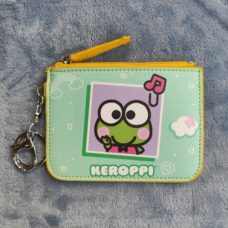 Kawaii Sanrioed Keroppi Kitty Badtz Maru Animation Peripherals Cute Leather Card Cover Coin Purse Keychain Pendant Girl Festival