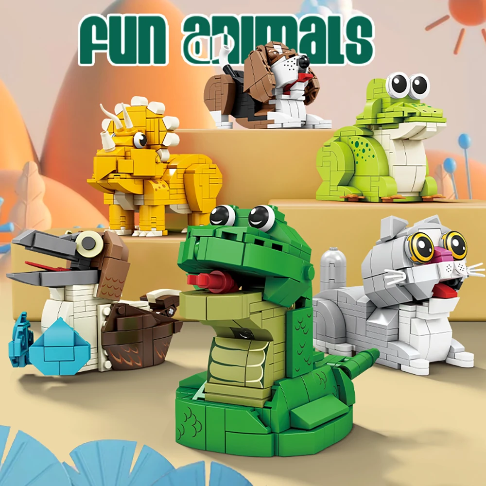 KNEW BUILT Katzen-Froschschlange, süßes Bausteinspielzeug mit Haustiermotiv, Geschenk – einfache Montage für die Entwicklung und Lernen von Kindern