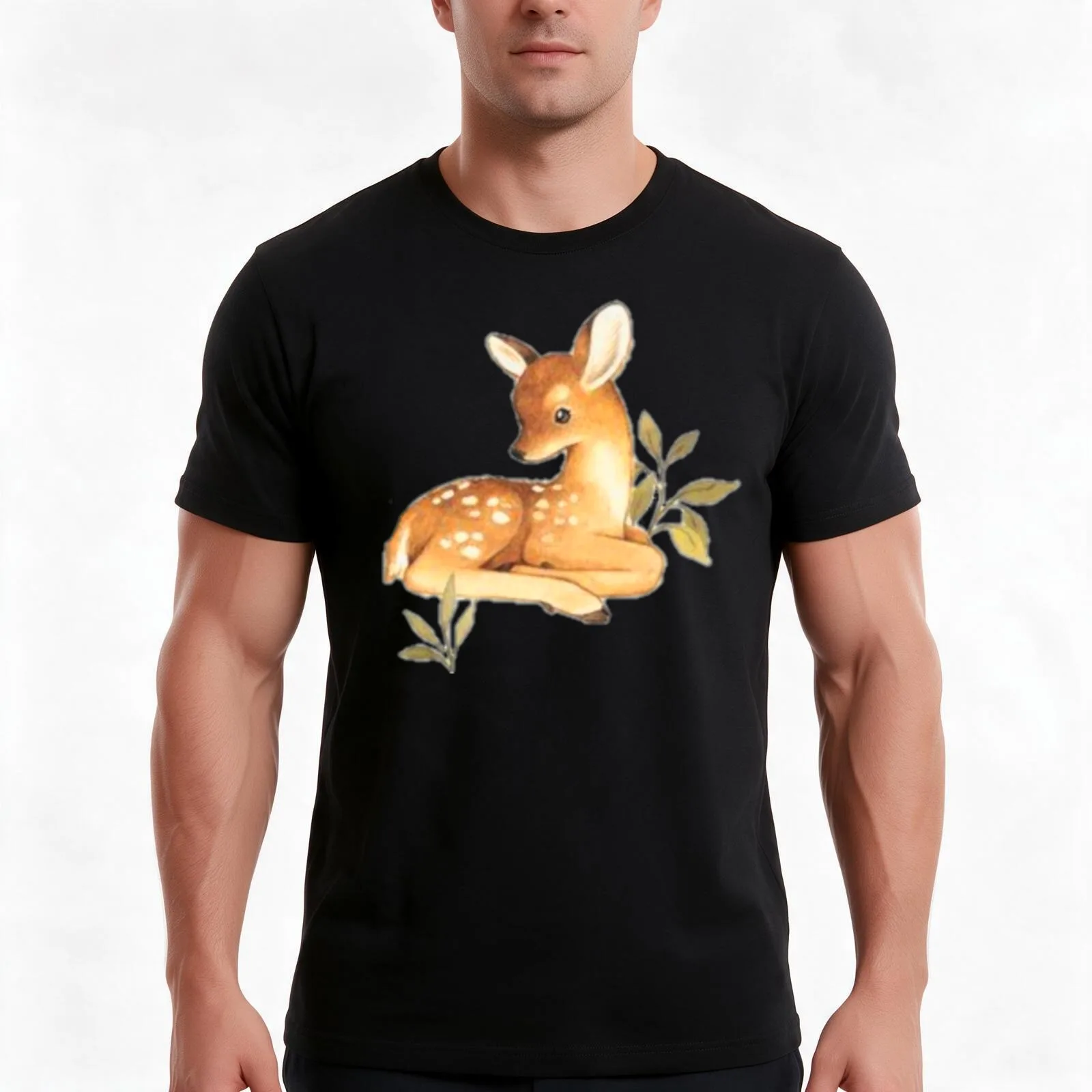 baby deer T-Shirt, Summer Casual Cotton Tee, Oversized Streetwear Tops, Vintage Graphic Print, Loose Fit Short Sleeve