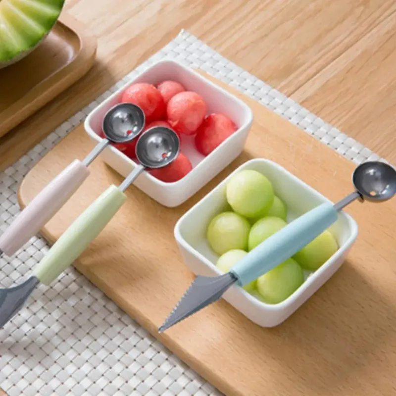 Double-Sided Stainless Steel Melon Digger Spoon Fruit Scoop Corrugated Carving Knife Kitchen Tool