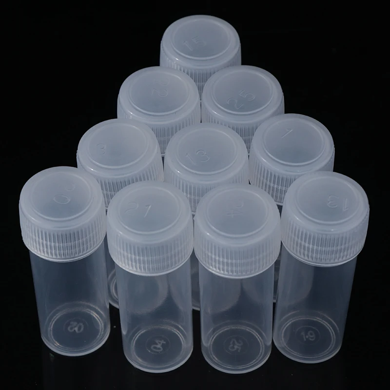 10Pcs 5ml Plastic Test Tubes Vials Sample Container Powder Craft Screw Cap Bottles for Office School Chemistry Supplies