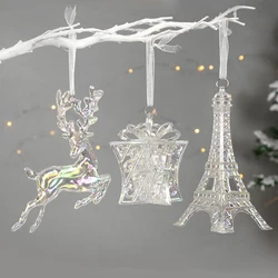Christmas Acrylic Elk Bell Xmas Tree Hanging Ornament Transparent Christmas Tree Pendant Home Decoration New Year Gifts Navidad