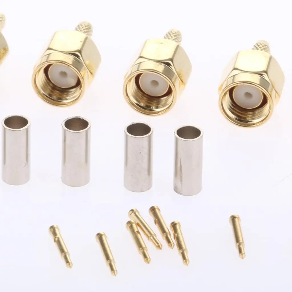 SMA Male Plug Straight Crimp RF Connector Kit Copper Plated for RG174 RG178 RG316 SFF50-1.5 Cable Use