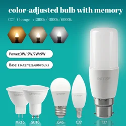 8pcs GU10 MR16 LED Bulb 220V 110V E27 E14 B22 Light Lamp Tricolor dimming 3000K 4000K 6000K CCT Color memory function Lamp