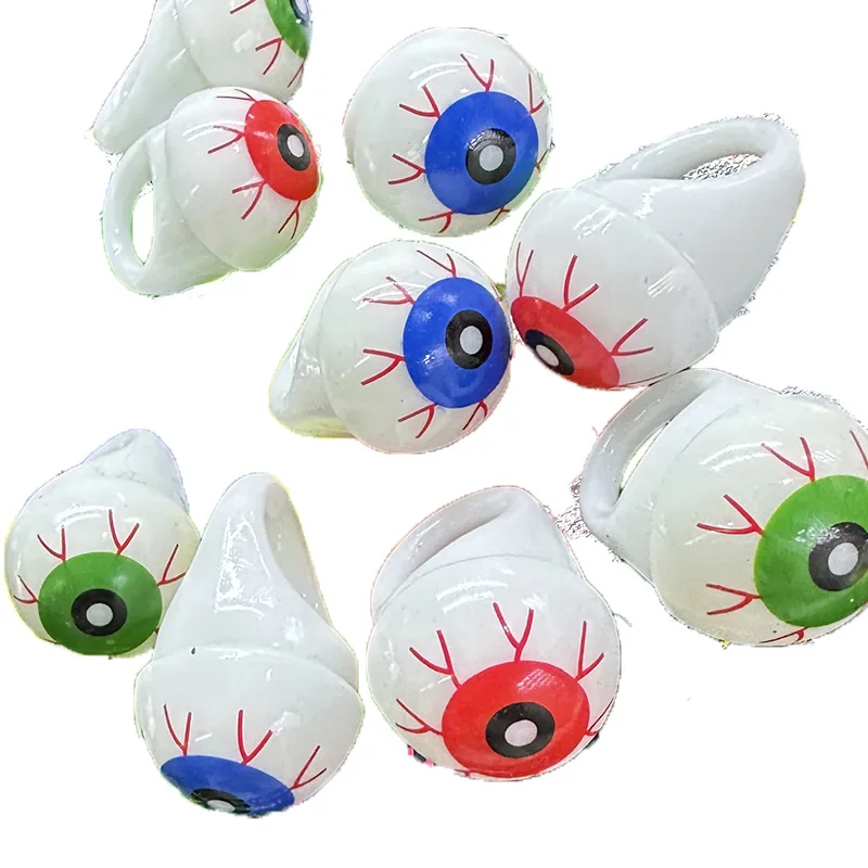 20Pcs Creative Halloween Eyeballs Glowing Ring Toys Funny LED Flash Finger Light Children's Prank Wacky Toys Holiday Party Gifts