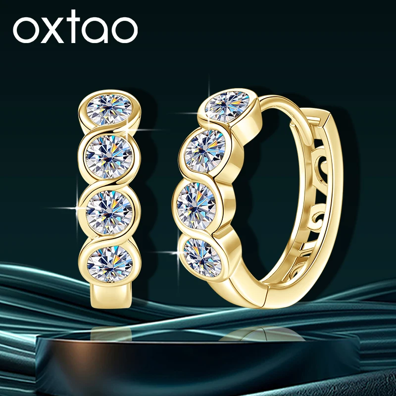 

OXTAO Gold Color Hoop Earrings 3mm D Moissanite Infinity Dangle Earrings Dainty Exquisite Women's Jewelry Gift 14k Gold-Filled