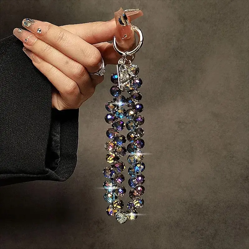 

Luxury Glitter Crystal Bead Pendant Keychain ColorfuTransparent Phone Lanyard Chain Stylish BagPendant Mobile Phone Accessories