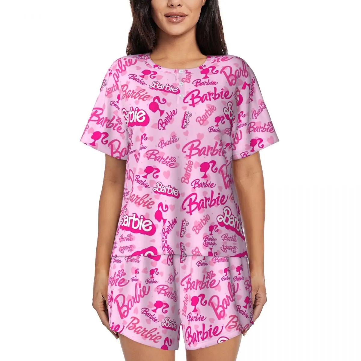 

Custom Print Women's Barbie Pajamas Set Short Sleeve 2 Piece Sleepwear Pjs Lounge Sets