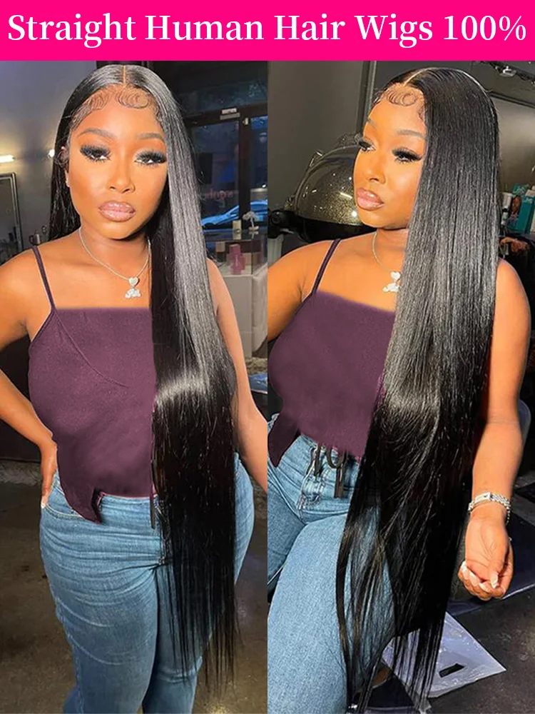 

Straight Human Hair Wigs 100% Human Hair Quality Brazilian Wigs 13X6 Hd Lace Frontal Wigs 30 40 Inch 250 Density For Black Women