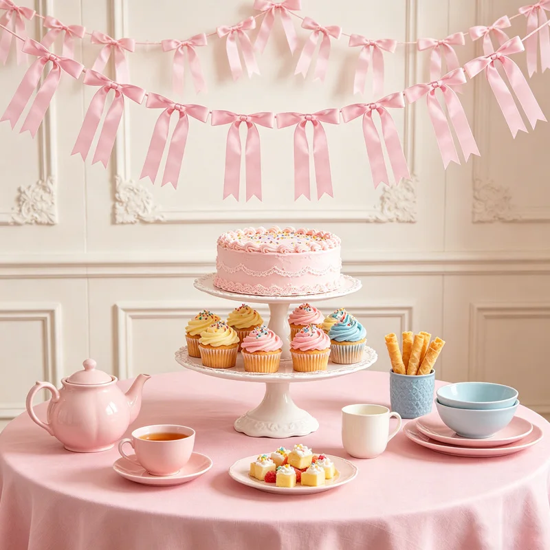 1 Set Rosa Schleifenband Hängende Girlande für Kindergeburtstag Hochzeit Babyparty Dekoration Weihnachten Satinband Heimdekoration – Detail 1