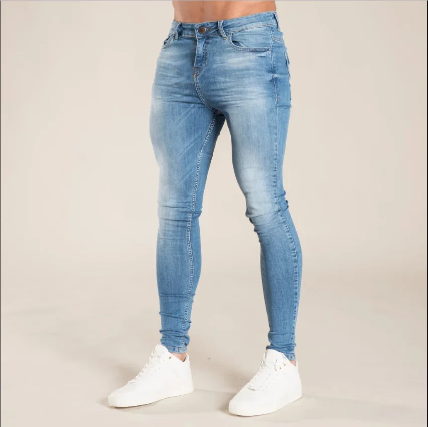 Nueva moda americana, pantalones vaqueros de tubo simples a la moda informales ajustados azules lavados Vintage para hombre, pantalones vaqueros para hombre, ropa de calle