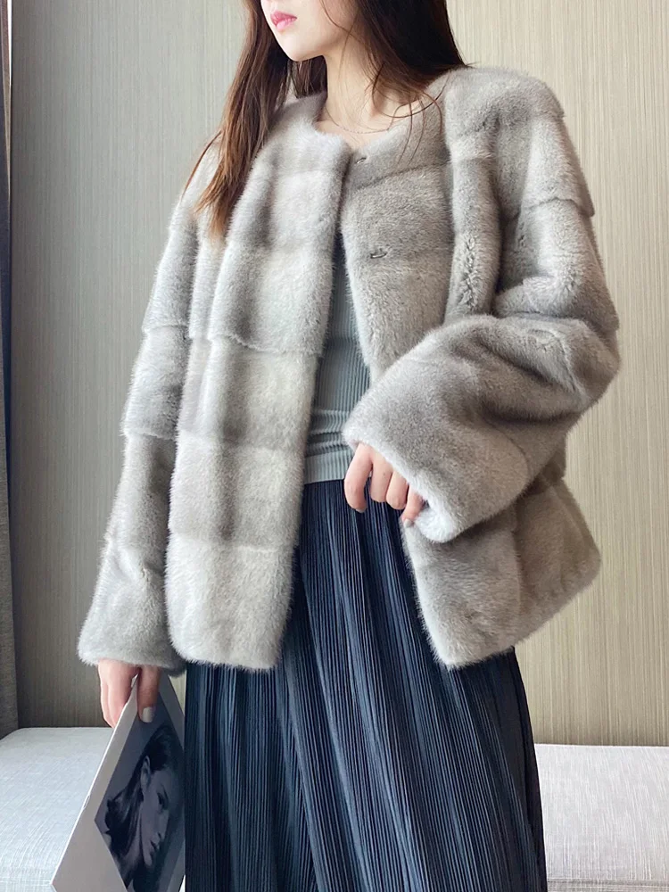 HDHOHR 2024 New Natural Mink Fur Coats Women High Quality Real Mink Fur Coats Outwear Park With Fur Female Warm Winter Jacket