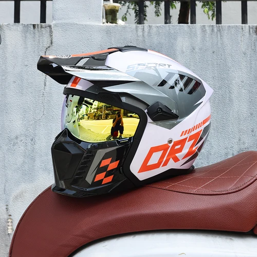 Imagen 2 del producto Casco combinado Orz Street Fighter, casco de motocicleta Retro, medio casco completo para hombres y mujeres, motocicleta multifuncional