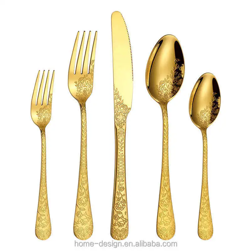 

Vintage Carved Gold Stainless Steel 20 Pieces Flatware Set Golden Silverware Set Modern Embossed Cutlery Set Utensils Including