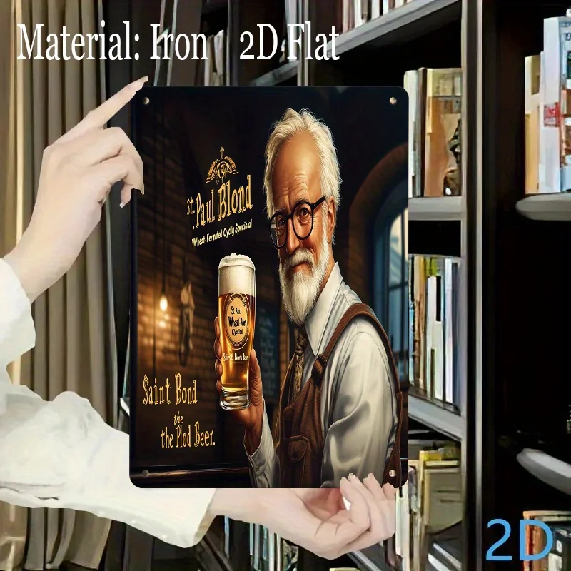 Vintage St. Paul Blond Beer Metal Sign -  Iron Wall Art with Elderly Man & Mug Design, Perfect for Bars, Restaurants, Home Brewe