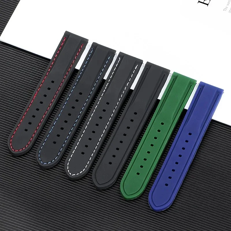 Silicone Strap with Butterfly Buckle Rubber Waterproof Watchband 18mm 20mm 22mm 24mm Quick Release Wristelt Soft Sport Bracelets