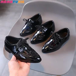 2022 Fashion Formal British Style Boys Performance Leather Shoes Kids Pointed Toe Shoes Children Party Shoes Lace-up Low Heels