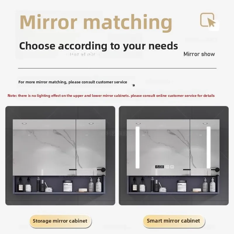 Smart Bathroom Mirror Cabinet with Separate Wall Mounted Light Defogging, Bathroom Vanity Mirror, Solid Wood with Storage Rack