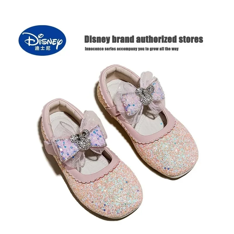 

Туфли принцессы Диснея, осень 2024, сверкающие туфли Эльзы с кристаллами для девочек, детская повседневная обувь с мягкой подошвой и блестящим дизайном