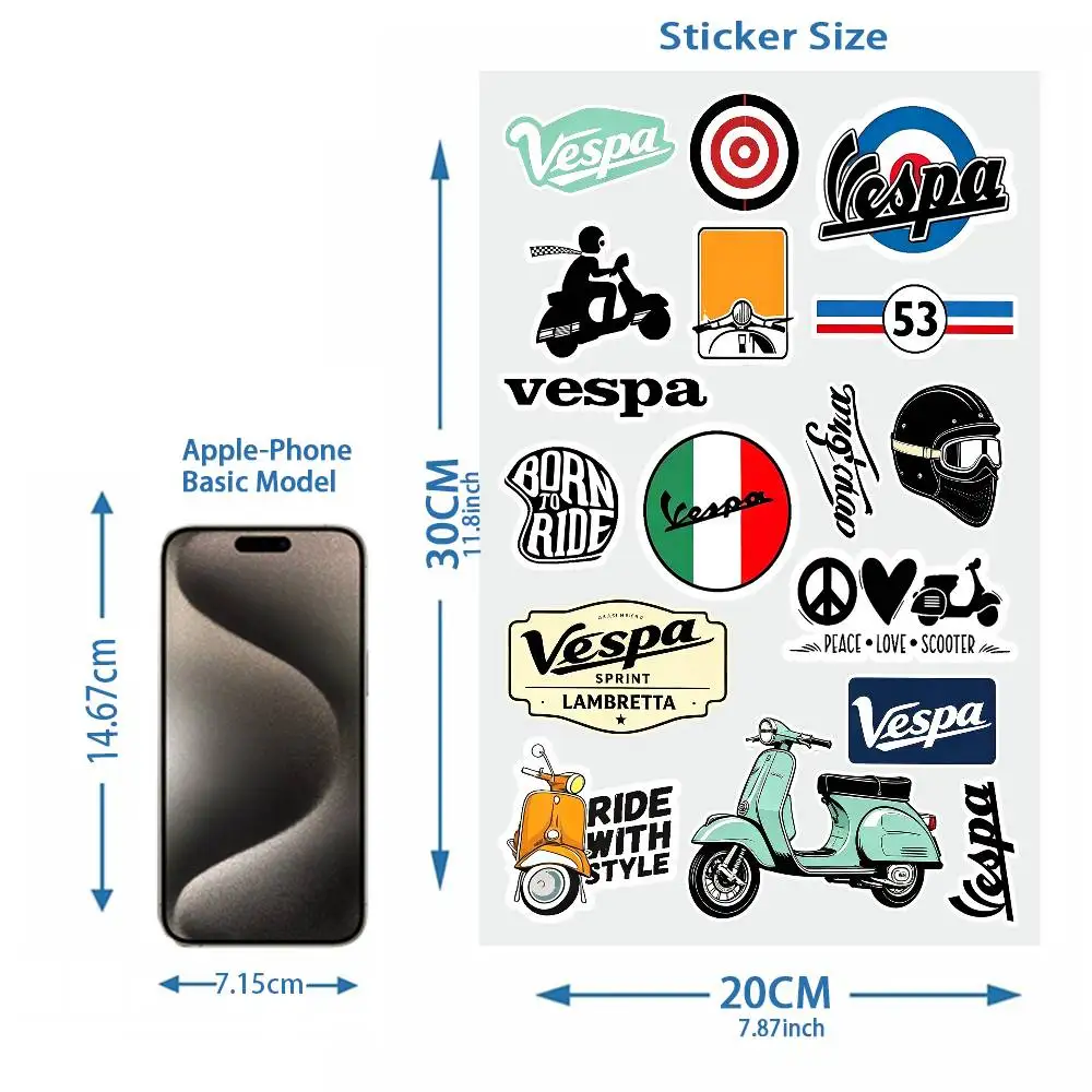 Retro Scooter Vinyl Stickers, Classic European Motorcycle Graphic Decals, Multi-purpose Decor for Motorbike, Helmet, Luggage