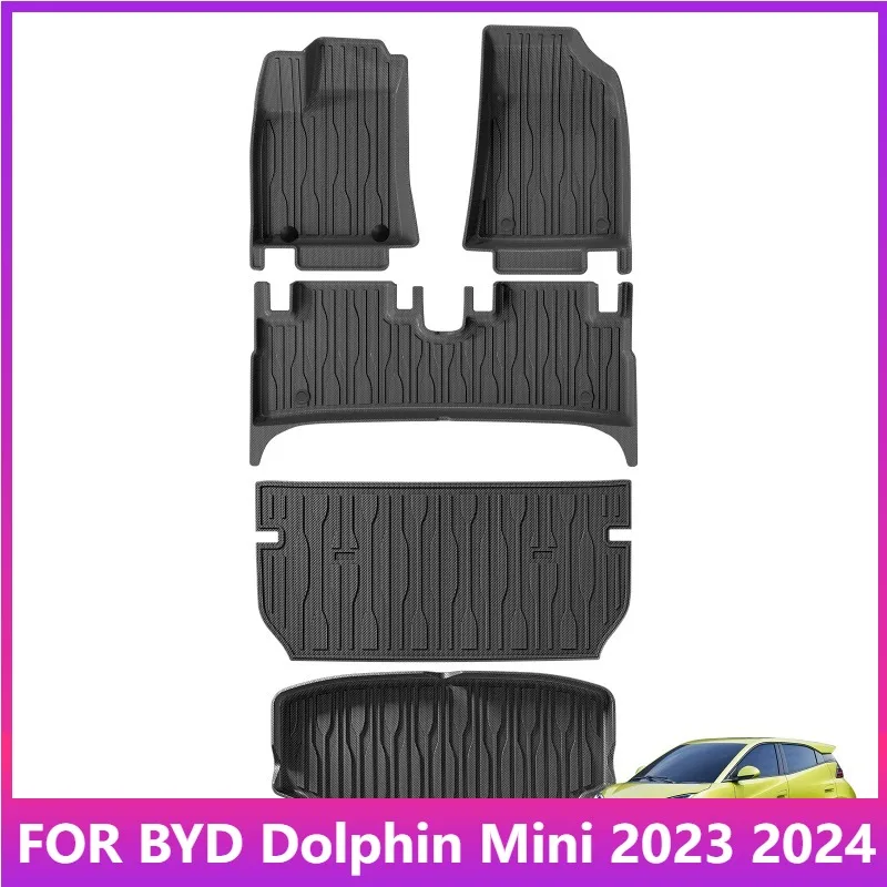 

For BYD SEAGULL/BYD Dolphin Mini 2023 2024 Car Floor Mats Cargo Liner Trunk Pad TPE 3D Foot Mat All Weather Black