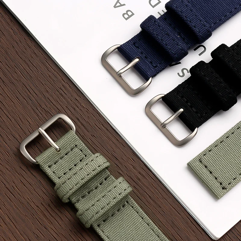 For CASIO Canvas WatchBand For Hamilton CITIZEN TIMEX Seiko Sports Watch Strap Army green Nylon Bracelet black 18mm 20mm 22mm view 5