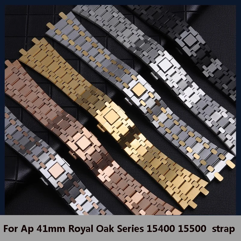 Watchband 21mm 26mm Men Women Full Stainless Steel Bracelet For AP ROYAL OAK 15400 26331 15500 Watch Strap Folding Buckle