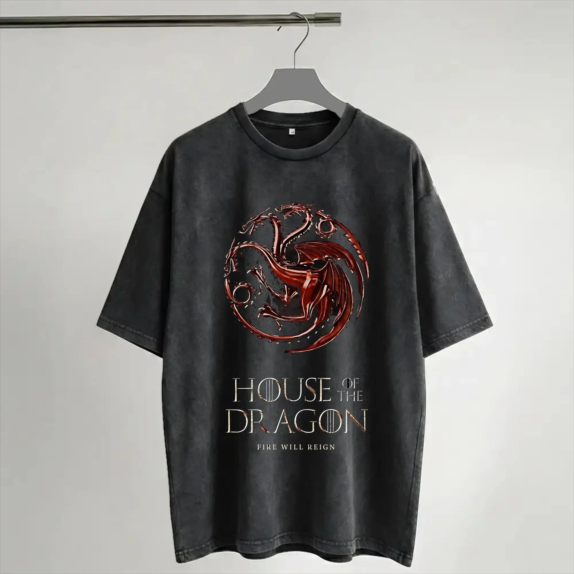 Fire Will Reign Houses of the Dragons Accessories Washed T Shirts Men Women Streetwear Hip Hop T-Shirt Summer  Tee Shirt