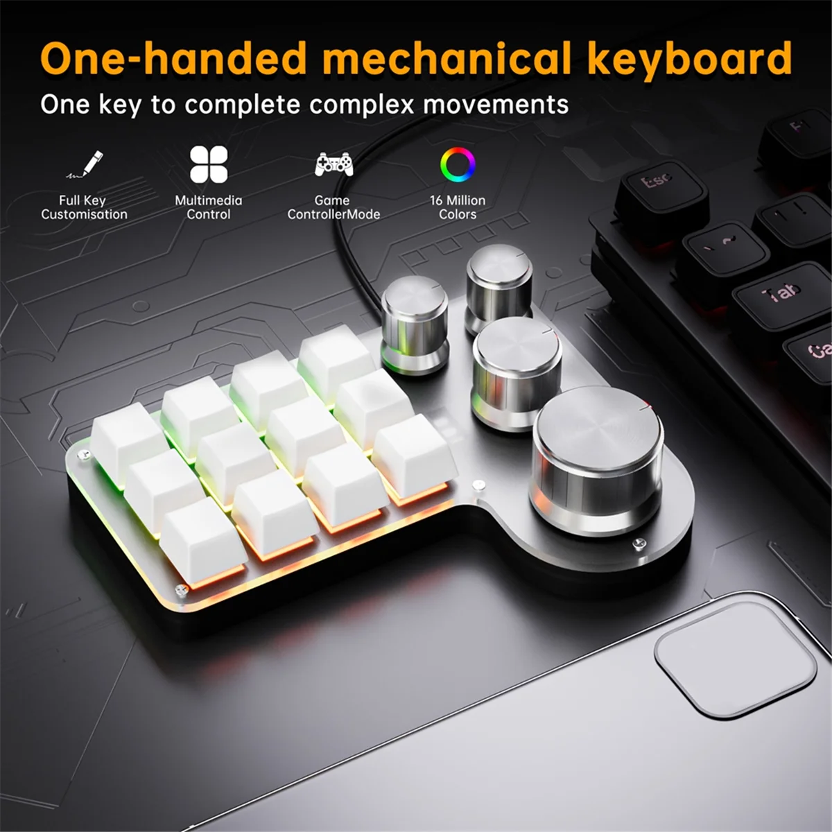 Custom Macro Keyboard 12 Keys 4 Knobs Mini USB Mechanical Keyboard Programming Macro Gaming Keypad Black