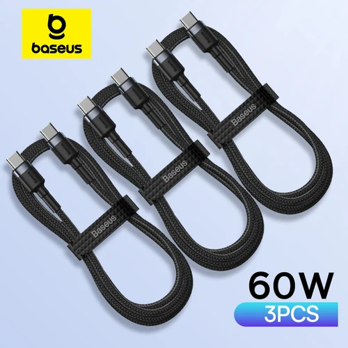 Baseus 3 paquetes 60W USB C a USB C Cable para iPhone 15 MacBook iPad Pro Cable de carga rápida 5A 100W tipo C Cable PD de cargador rápido