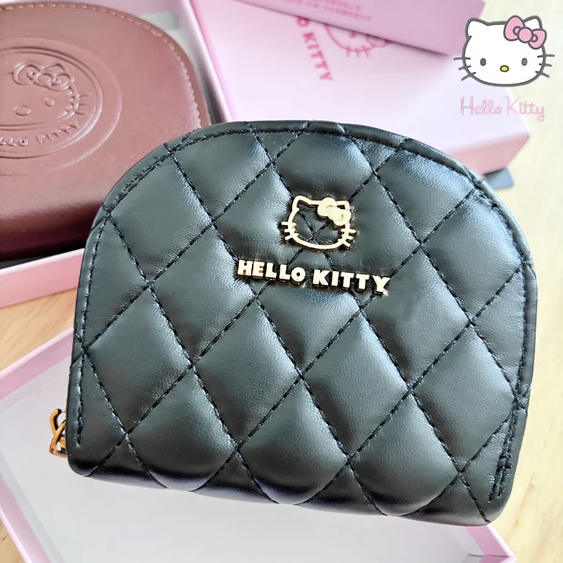 New Hello Kitty Purse Anime Sanrio Pu Leather Short Wallet Kawaii Casual Zipper Folding Coin Bag Retro Versatile Card Bag Gifts