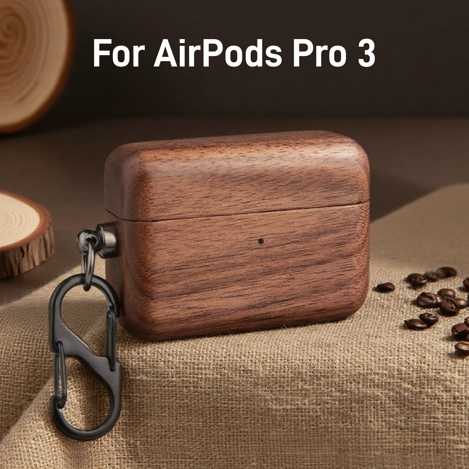 

Solid Luxury Wood Earphone Case for AirPods Pro 3 Protective Cover for AirPods Pro 3 Gen, with carabiner