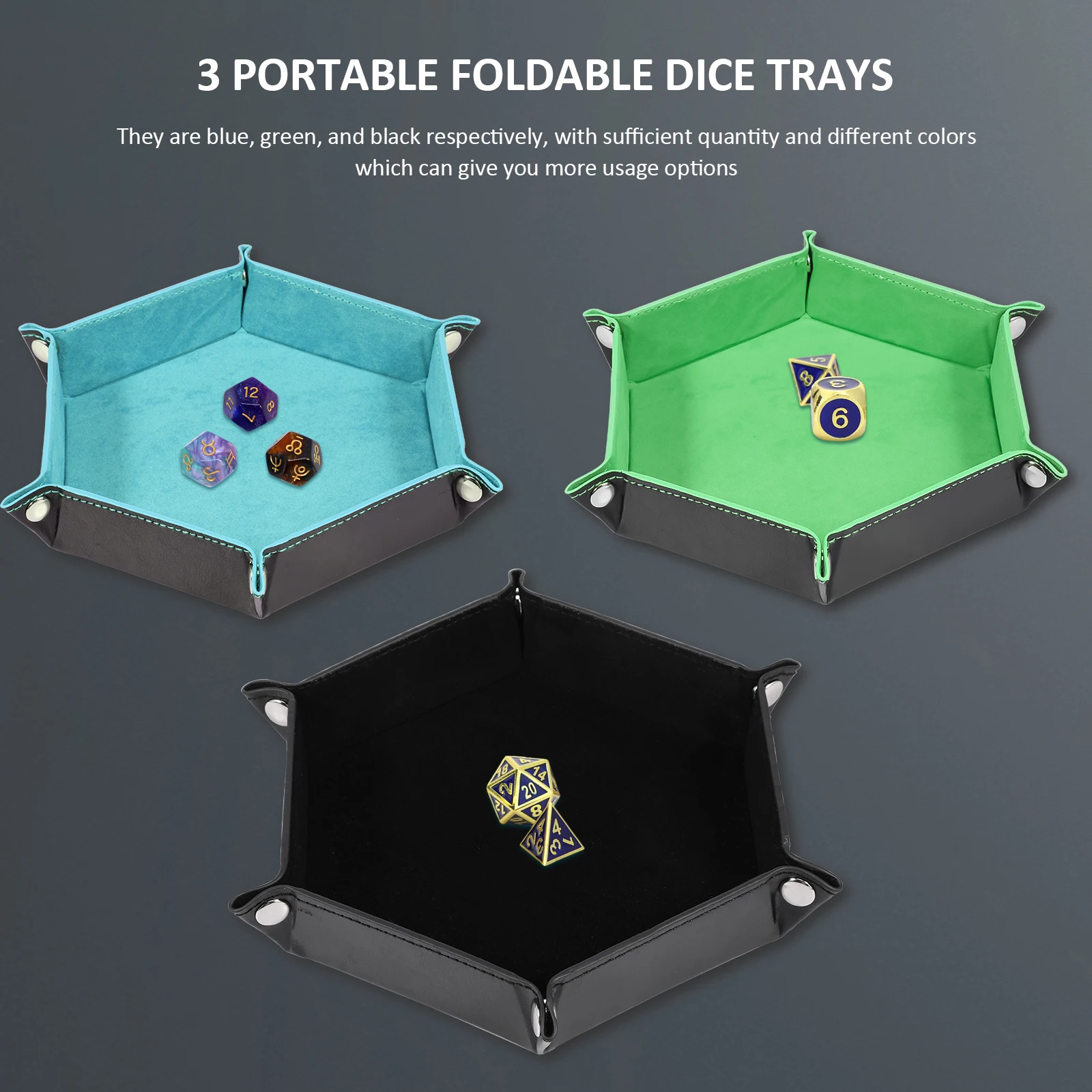 3Pcs Dice Tray Foldable Dice Rolling Holder Portable Hexagon Tray Non-Scratch Dice Organizer Case Multipurpose Dice Storage Box