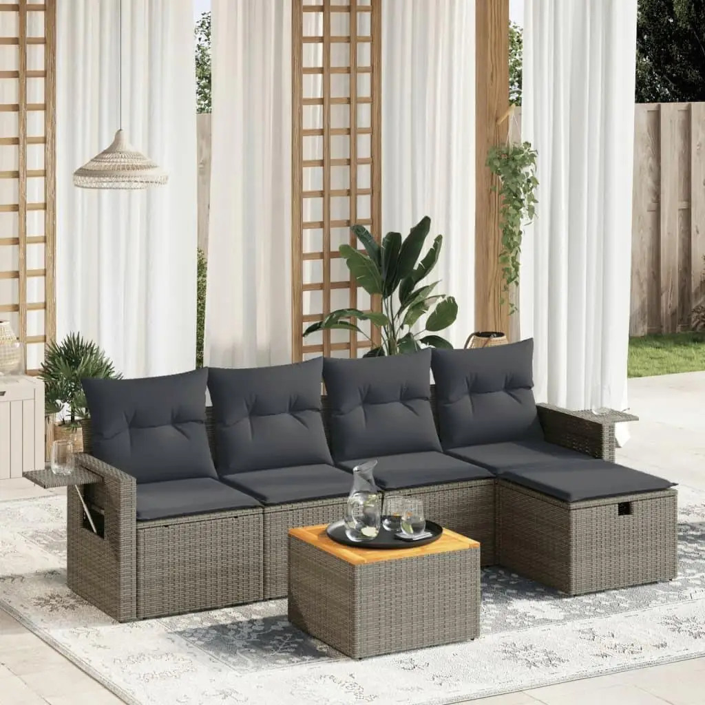 

Modular Grey PE Rattan Garden Sofa Set 6 Piece Outdoor Furniture Comfortable Seating