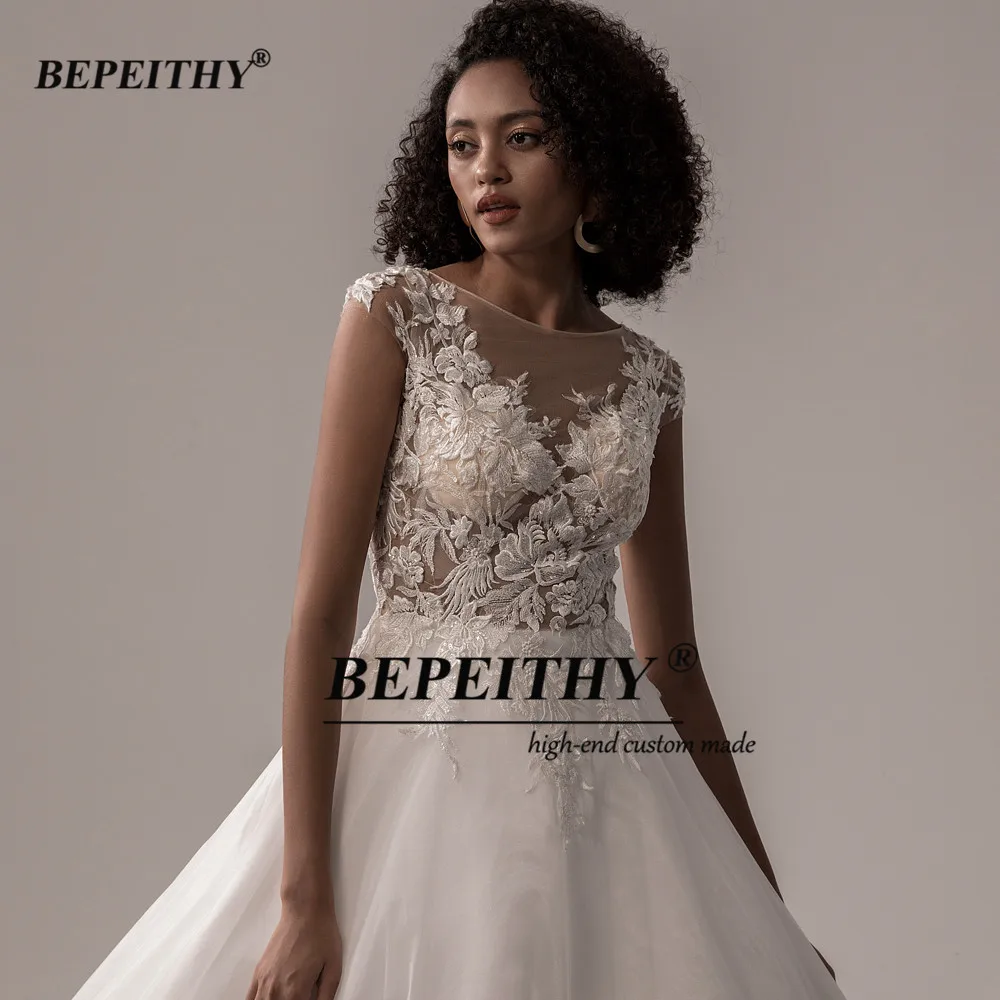 BEPEITHY-Robe de Mariée Trapèze en Dentelle pour Femme, Col Rond, Vintage, Ivoire, Patients, Quelle que soit la Personnalisation Haut de Gamme