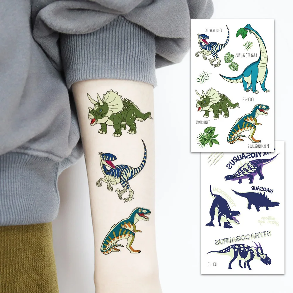 10 Blatt im Dunkeln leuchtende temporäre Dinosaurier-Tattoos – wasserfeste, leuchtende, einfach anzubringende Aufkleber für Geburtstagsfeiern und Geschenke – F – Detail 8