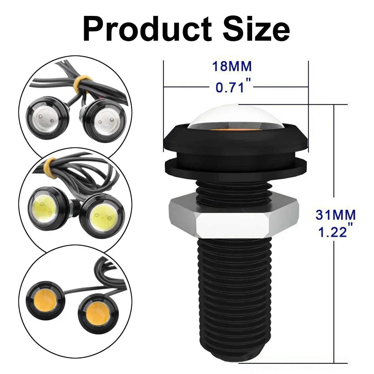 10 Uds 0,7 pulgadas/18mm Mini coche ojo de águila DRL luces de circulación diurna LED 12V señal de estacionamiento de marcha atrás lámparas de