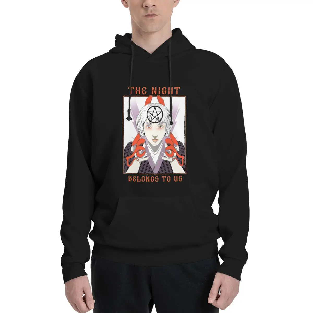 A noite é nossa! Camiseta gótica com tema de bruxo malvado e cobras, presente de ocultismo, 4 de 4, estilo desportivo, casaco com capuz para homem.