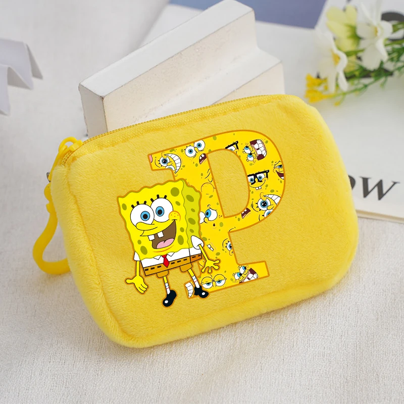 New Spongebob Plush Coin Purses Cute Mini Children Handbag Kawaii Cartoon English Letter Printed Storage Bags Kids Birthday Gift