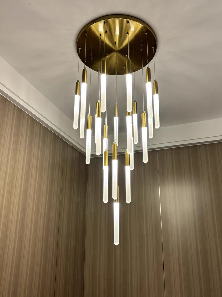 Modern LED Pendent Lamp Cylindrical Ceiling Lamp Simple Style Living Room Chandelier Villa Staircase Dining Room Pendant Light