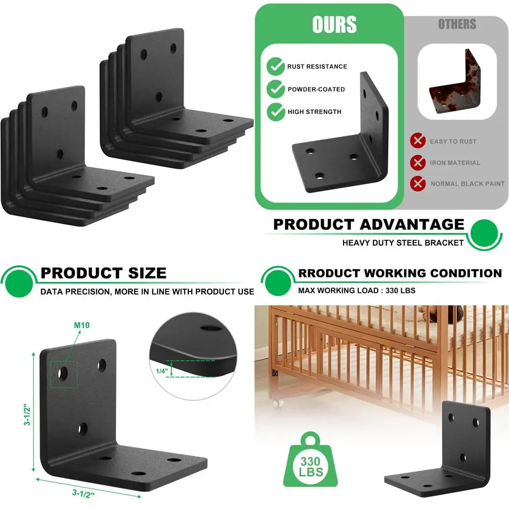 

Сверхмощные угловые кронштейны для наружного обрамления 3-1/2 x 3-1/2, L-образные кронштейны толщиной 6,5 мм для деревянной конструкции 4X4