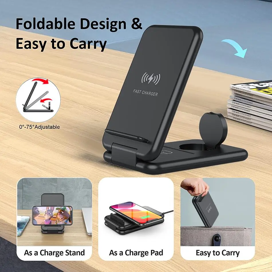 100W Foldable 4 in 1  Fast Wireless Charger Stand For iPhone 13 12 14 Apple Watch Charging Dock Station for Airpods Pro iWatch