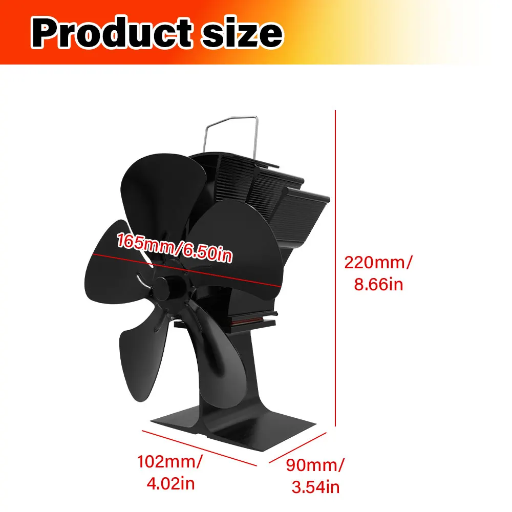 Wood Log Burner Fireplace Quiet Environmental Fan Heater Tool Efficient Heat Distribution 5-Blade Heat Powered Stove