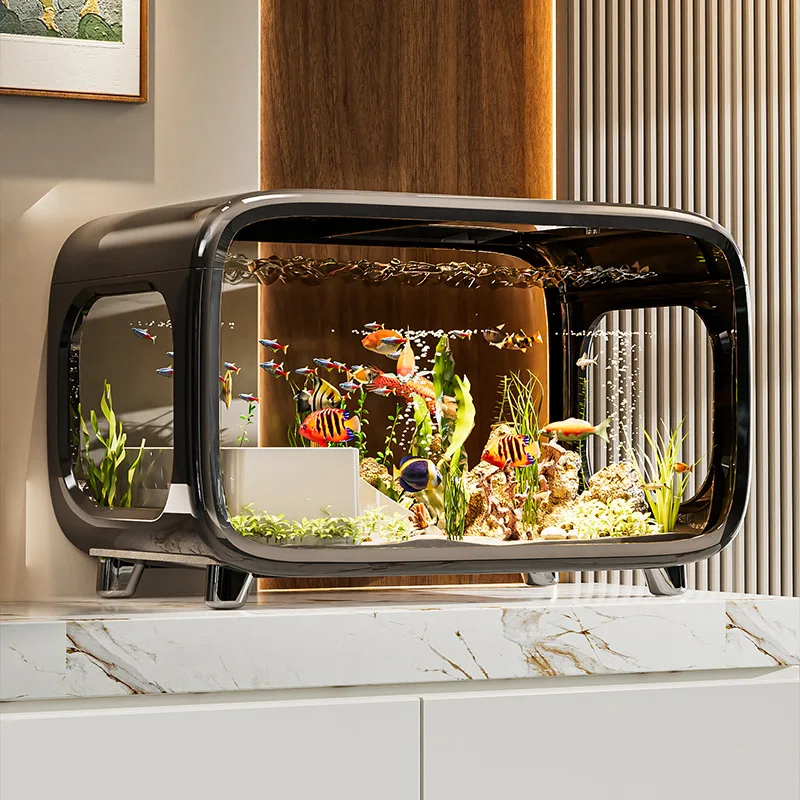 

Creative Fish Tank Transparent with Lid Aquarium Desktop Ecological Fish Tank Living Room Decoration