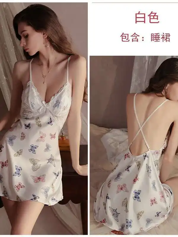 فستان مثير رغبة نقية عميق على شكل حرف V مع وسادة صدر فستان ستان على شكل فراشة مغرية لطيف حلو مريح جميل ساحر K63E #6