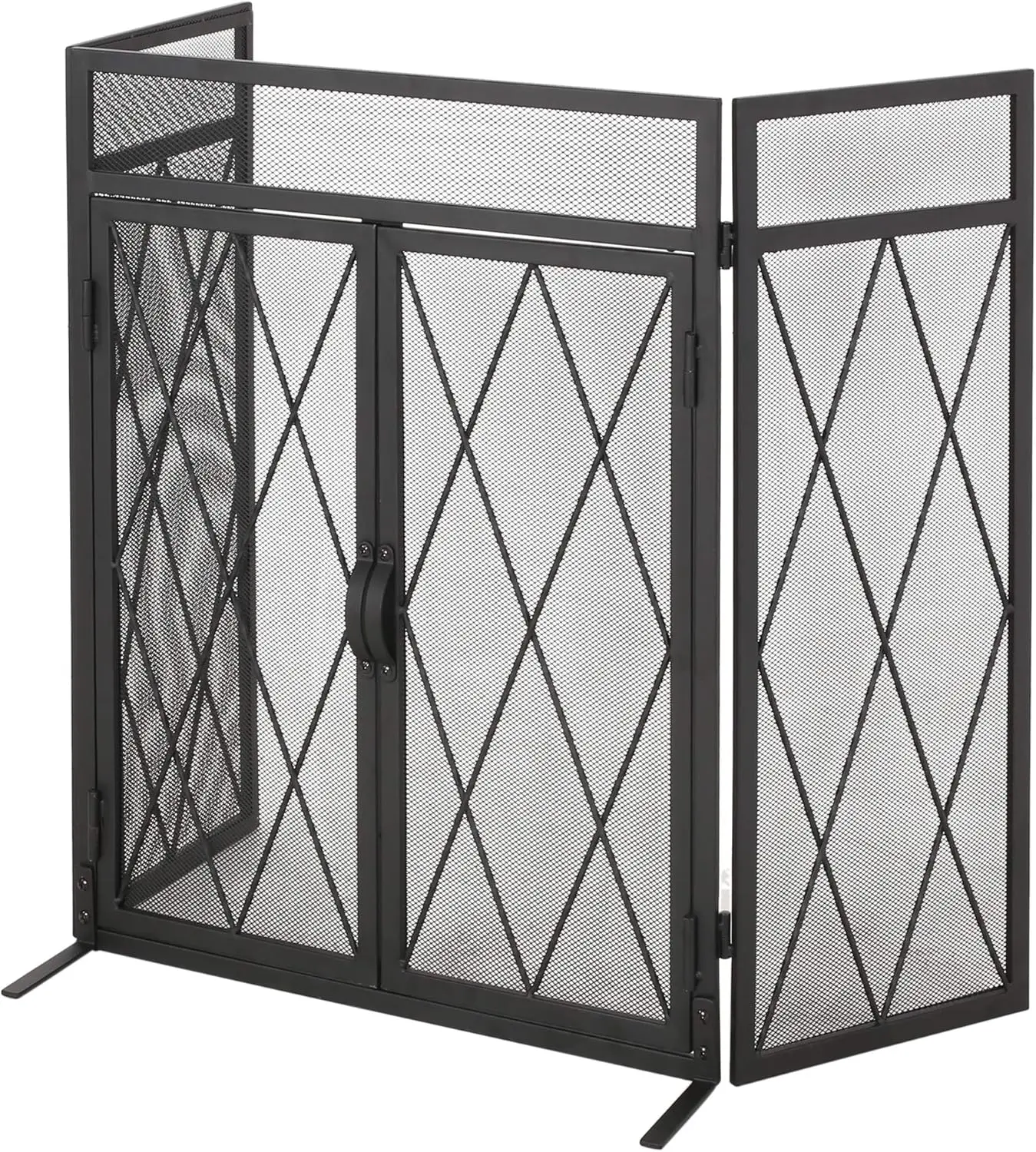 

Laurel Modern Iron Folding Fireplace Screen with Door, Matte Black