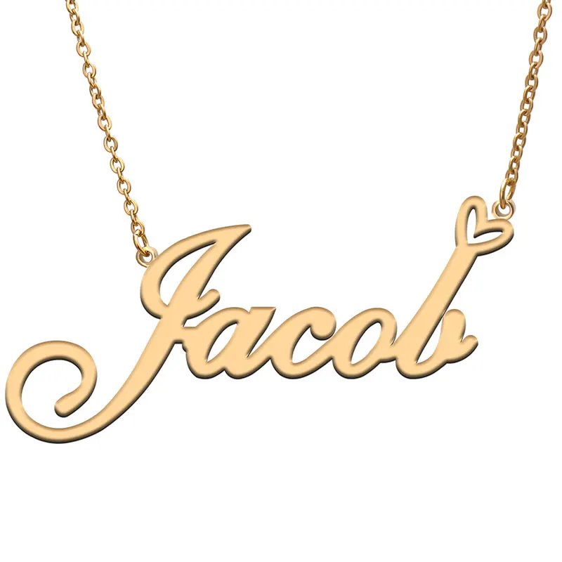 

Jacob with Heart Name Necklace for Women Stainless Steel Jewelry Nameplate Pendant Femme Mother Child Girls Gift